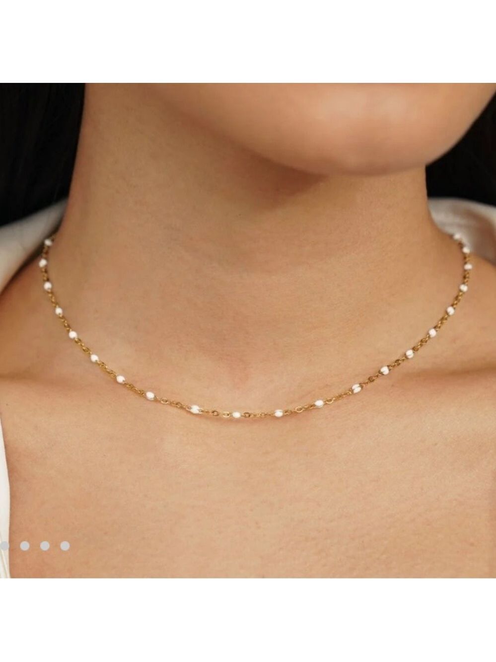 NWT Gold Necklace with white beads